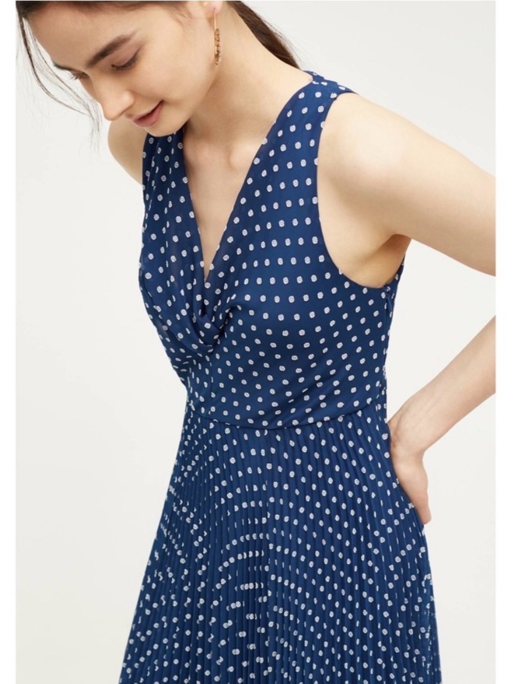 Anthropologie x Eva Franco Pleated Chiffon Fit & Flare Midi Dress, Navy | Size 4 - Picture 5 of 13